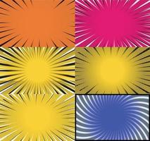 Comic book colorful frames background with halftone rays radial and dotted effects pop art style vector