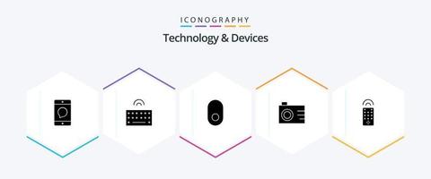 paquete de iconos de 25 glifos de dispositivos que incluye tv. control. inalámbrico. foto. cámara vector