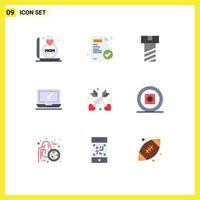 Flat Color Pack of 9 Universal Symbols of boom box arrow nut affection imac Editable Vector Design Elements