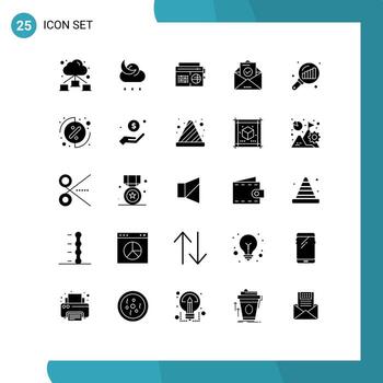 Set of 25 Modern UI Icons Symbols Signs for graph magnifying data analyzing music education email Editable Vector Design Elements