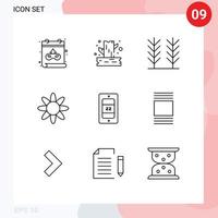 Group of 9 Outlines Signs and Symbols for thumbnails temperature food sun nature Editable Vector Design Elements