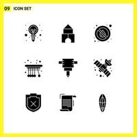 9 Thematic Vector Solid Glyphs and Editable Symbols of gps school no physics movement Editable Vector Design Elements