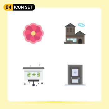 4 Universal Flat Icons Set for Web and Mobile Applications sunflower board bank office build Editable Vector Design Elements