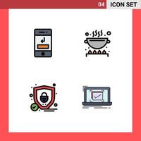 4 Filledline Flat Color concept for Websites Mobile and Apps arrows protection phone cooking shield Editable Vector Design Elements