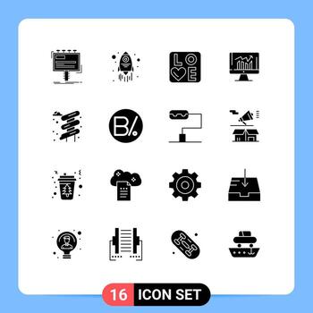 Editable Vector Line Pack of 16 Simple Solid Glyphs of slider kpi sign report business Editable Vector Design Elements