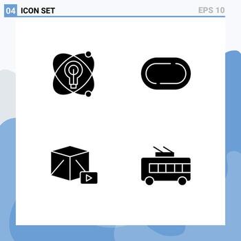 4 User Interface Solid Glyph Pack of modern Signs and Symbols of atom play bulb track bus Editable Vector Design Elements