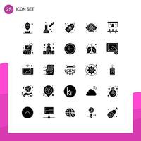 Universal Icon Symbols Group of 25 Modern Solid Glyphs of market share vision label look globe Editable Vector Design Elements