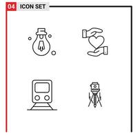 Set of 4 Modern UI Icons Symbols Signs for bulb railway heart favorite transportation Editable Vector Design Elements