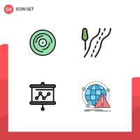 Pack of 4 creative Filledline Flat Colors of beat graph scratching route projector Editable Vector Design Elements