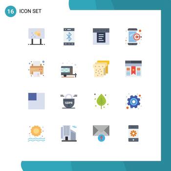Modern Set of 16 Flat Colors and symbols such as printer device wireless mobile dartboard Editable Pack of Creative Vector Design Elements