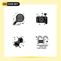 Pack of 4 Modern Solid Glyphs Signs and Symbols for Web Print Media such as analysis education graph photo swimming pool Editable Vector Design Elements