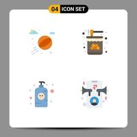 grupo de 4 iconos planos, signos y símbolos para pelota de playa, champú para bebés, tarro de abeja, botella de loción, elementos de diseño vectorial editables vector