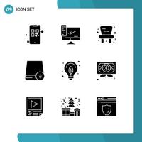 Group of 9 Solid Glyphs Signs and Symbols for energy gadget server drive computers Editable Vector Design Elements