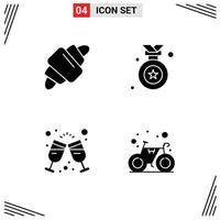 Group of Solid Glyphs Signs and Symbols for croissant drink meal medal bicycle Editable Vector Design Elements