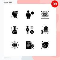 Set of 9 Commercial Solid Glyphs pack for business lab minus flask idea Editable Vector Design Elements