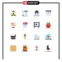 Mobile Interface Flat Color Set of 16 Pictograms of brain video pipe page waste Editable Pack of Creative Vector Design Elements