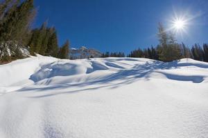 Dolomites huge panorama view in winter snow time photo