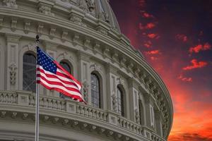 Washington DC Capitol view on cloudy sky background photo