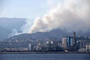 July 2022 big fire on Genoa hills, Italy photo