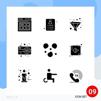 Set of 9 Modern UI Icons Symbols Signs for left arrow funnel weather hail Editable Vector Design Elements