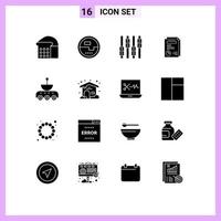 Set of 16 Vector Solid Glyphs on Grid for science car control presentation layout Editable Vector Design Elements