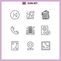 Stock Vector Icon Pack of 9 Line Signs and Symbols for building phone play call connected Editable Vector Design Elements