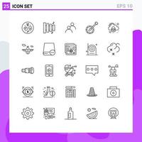 25 Universal Lines Set for Web and Mobile Applications lock security avatar sound instrument Editable Vector Design Elements