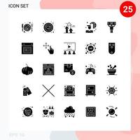 Mobile Interface Solid Glyph Set of 25 Pictograms of support fan breaking network internet connectivity Editable Vector Design Elements