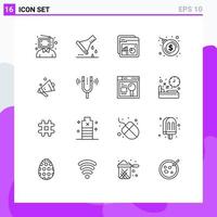 Pack of 16 Modern Outlines Signs and Symbols for Web Print Media such as dollar bomb explosion sample flask website rate Editable Vector Design Elements