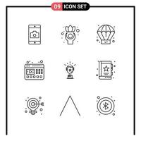 Set of 9 Commercial Outlines pack for prize cup creative website video Editable Vector Design Elements