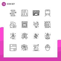 Group of 16 Outlines Signs and Symbols for cooking travel audio train sound Editable Vector Design Elements