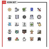 paquete de iconos de vector de stock de 25 signos y símbolos de línea para juegos de comida elementos de diseño de vector editables de música de computación global