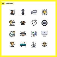 Universal Icon Symbols Group of 16 Modern Flat Color Filled Lines of bulb ecology desktop eco sun Editable Creative Vector Design Elements