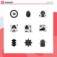 Set of 9 Modern UI Icons Symbols Signs for park city quality badge tree real Editable Vector Design Elements