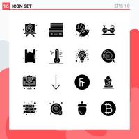 Universal Icon Symbols Group of 16 Modern Solid Glyphs of fittness exercise shopping cycle hobby Editable Vector Design Elements