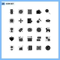 25 User Interface Solid Glyph Pack of modern Signs and Symbols of secret keyhole rack wallet fashion Editable Vector Design Elements