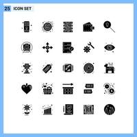 25 User Interface Solid Glyph Pack of modern Signs and Symbols of secret keyhole rack wallet fashion Editable Vector Design Elements