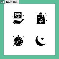 Group of 4 Solid Glyphs Signs and Symbols for business shopping hold easter compass Editable Vector Design Elements