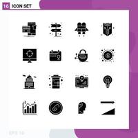 Set of 16 Vector Solid Glyphs on Grid for target business jet web protection Editable Vector Design Elements