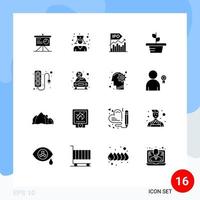 Pack of 16 creative Solid Glyphs of electronics nature business leaves public Editable Vector Design Elements