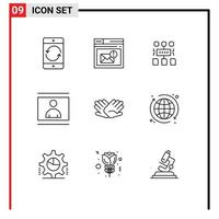 Outline Pack of 9 Universal Symbols of photo image page human user Editable Vector Design Elements