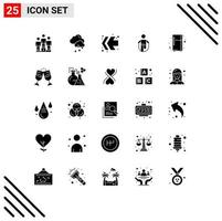 Group of 25 Modern Solid Glyphs Set for refrigerator electronic device fast forward skipping jumping Editable Vector Design Elements