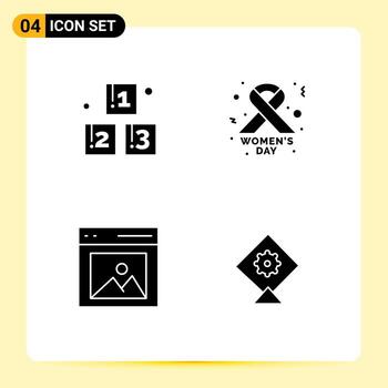 Set of 4 Vector Solid Glyphs on Grid for abc interface school ribbon user Editable Vector Design Elements