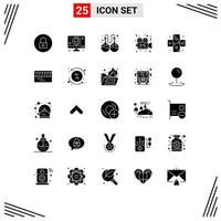 Set of 25 Commercial Solid Glyphs pack for tarot astrology lab cinema video Editable Vector Design Elements