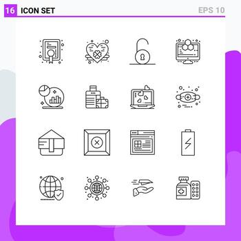 16 iconos creativos signos y símbolos modernos de marketing gráfico análisis circular informática elementos de diseño vectorial editables vector