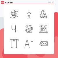 Group of 9 Outlines Signs and Symbols for beach crypto logistic coin medical Editable Vector Design Elements