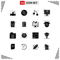 16 Thematic Vector Solid Glyphs and Editable Symbols of software editor school computer cherry Editable Vector Design Elements