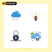 Set of 4 Modern UI Icons Symbols Signs for cloud lock wind human padlock Editable Vector Design Elements