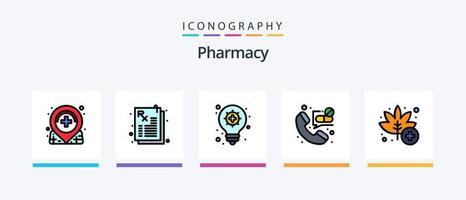 la línea de farmacia llenó un paquete de 5 íconos que incluye medicina. tableta. hierba. banda. droga. diseño de iconos creativos vector