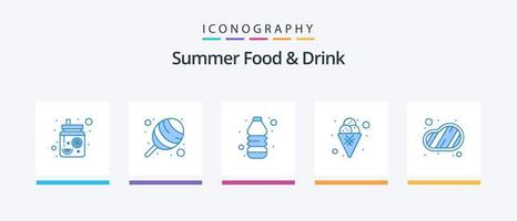 Summer Food and Drink Blue 5 Icon Pack Including steak. bbq. drink. sweet. dessert. Creative Icons Design vector